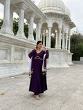 Purple Anarkali Kurta Set with Ombre Dupatta | V-Neck | Flared Ethnic Suit for Festive & Party Wear