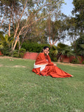 Rust Orange Anarkali Suit Set with Ombre Dupatta & Potli Bag | Elegant Festive Ethnic Wear for Women