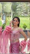 Princess Pink Corset Drape Saree Set