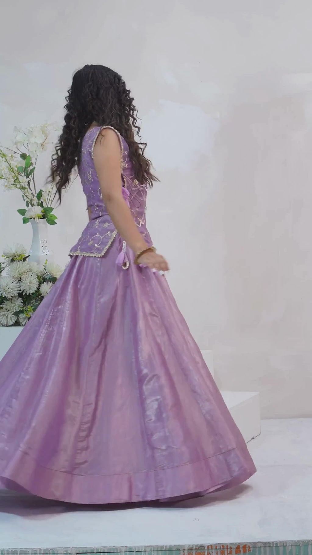 Lavender Mist Crush Lehenga Set With Blouse and Koti