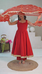 Noor Rust Cotton Anarkali Suit Set with Organza Gota Patti Dupatta