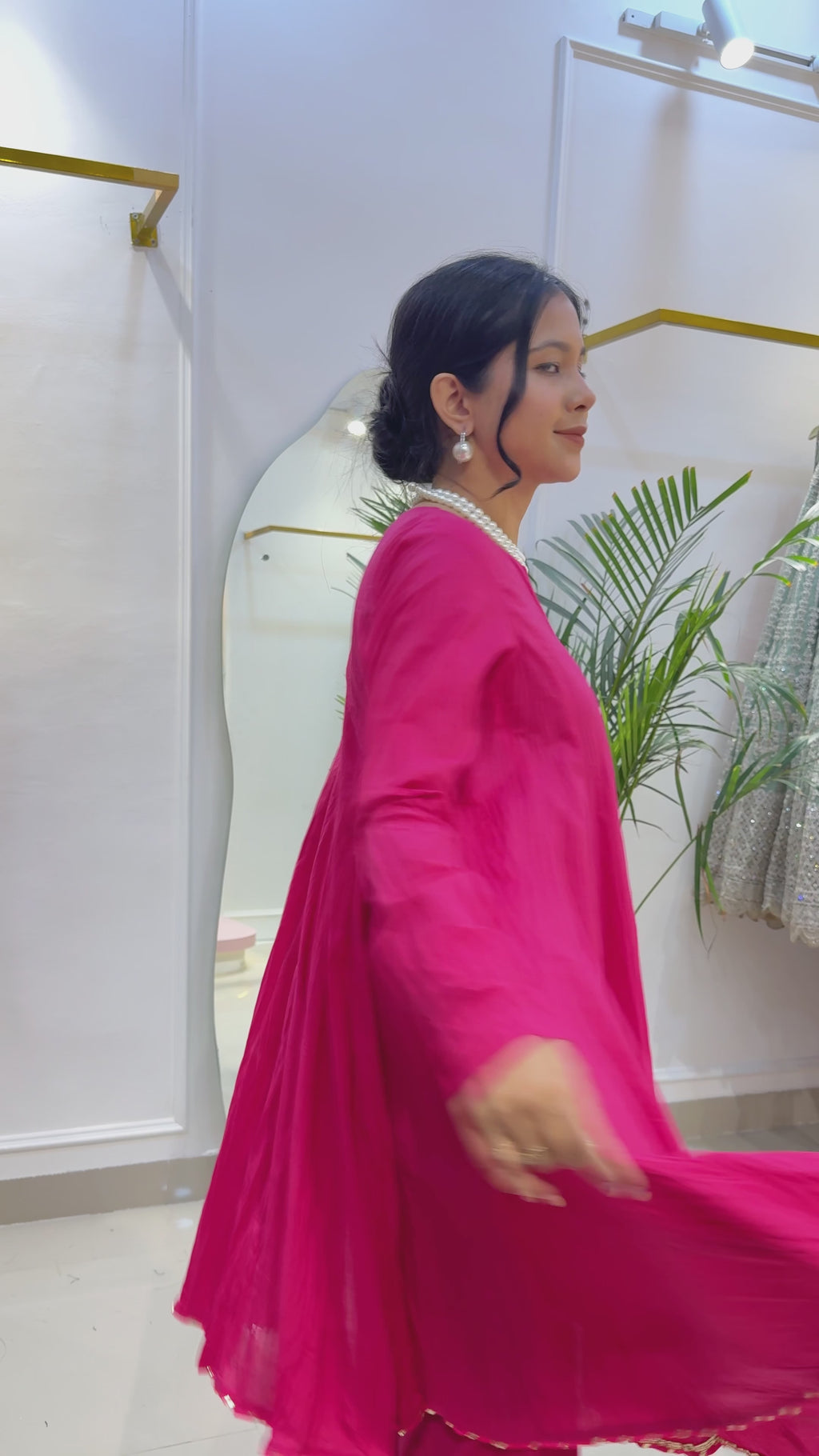 Gulnaar Hot Pink Cotton Kurta with Pink and Green Printed Farshi Salwar Set