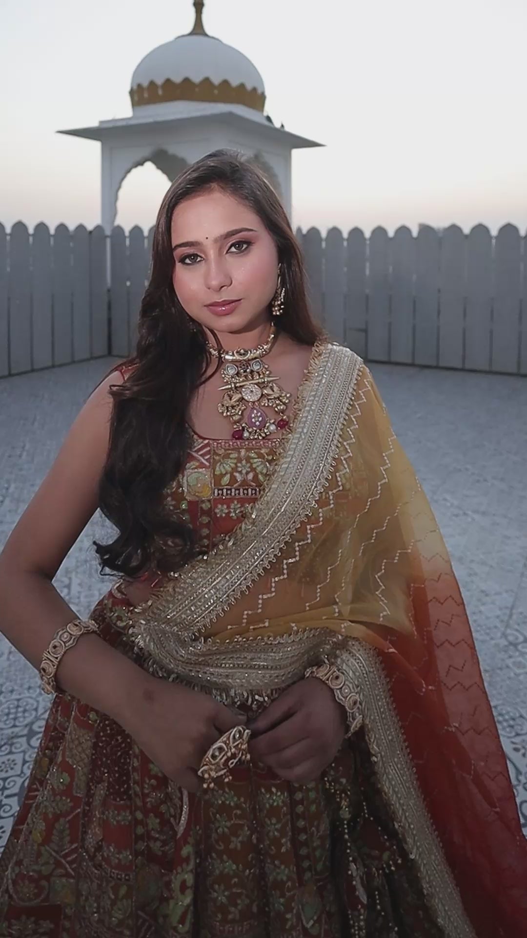 Orange Jhrokha Pattern Lehenga