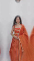 Burnt Orange Cosmo Tissue Lehenga Set