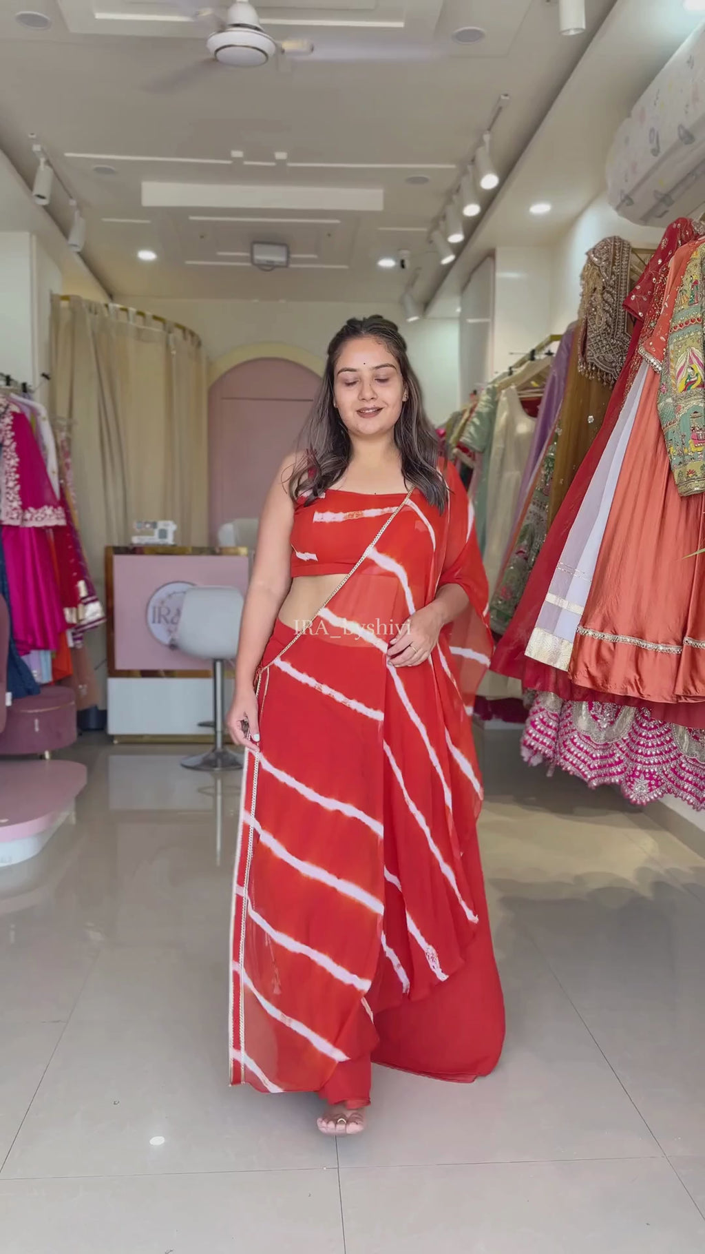 Orange Leheriya Half Kaftan Co-Ord Set