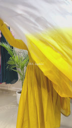Sunshine Yellow Cotton Suit Set with Shaded Organza Dupatta