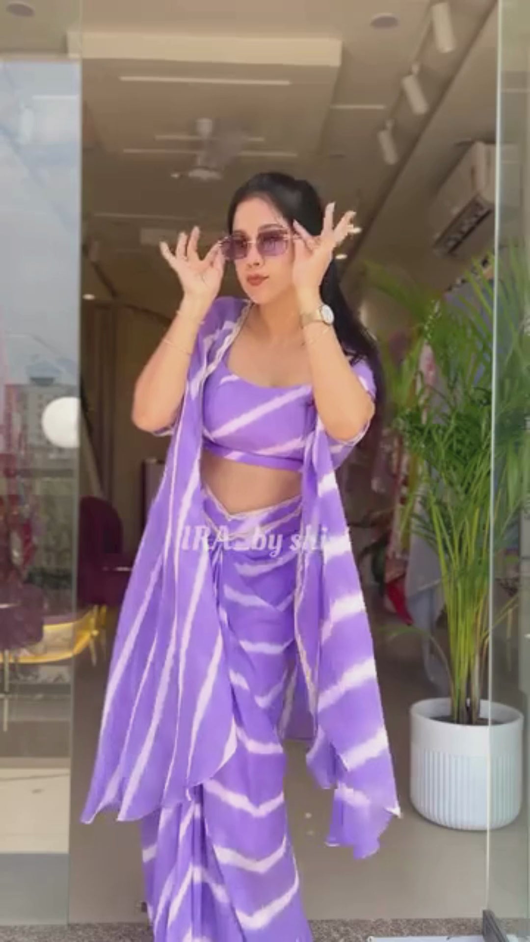 Lavender Leheriya Drape Skirt & Cape